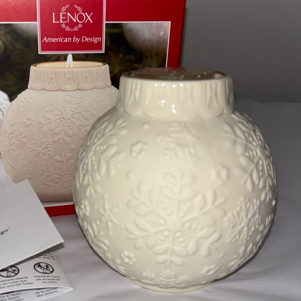 Lenox NEW Ornamental Glow porcelain embossed snowflake votive candle holder